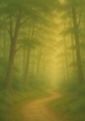 Obraz premium Misty Green Forest Path