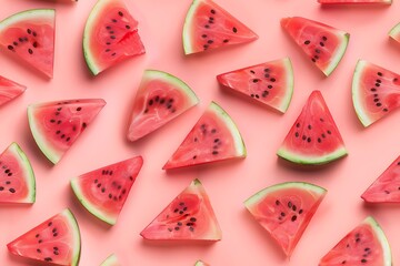 Watermelon slices pink background. (44)