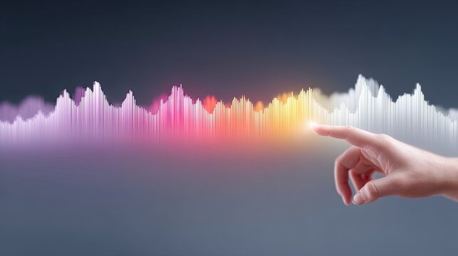 Hand Interacting with Vibrant Data Visualization on Digital Interface