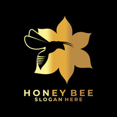 Bee and Flower on golden color. Bee simple logo design