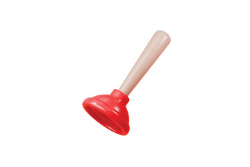 3D Minimal Cartoon Red rubber toilet plunger icon isolated on transparent white background. Cleaning equipment toilet tool icon. Realistic Plunger Icon. Graphic asset for designer. 3d render.