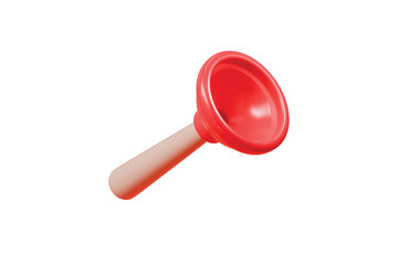 3D Minimal Cartoon Red rubber toilet plunger icon isolated on transparent white background. Cleaning equipment toilet tool icon. Realistic Plunger Icon. Graphic asset for designer. 3d render.