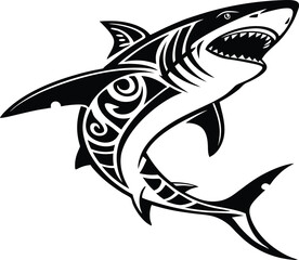 Fototapeta premium Vector art of stylized shark with tribal design isolated on white background