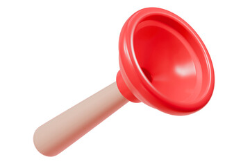 3D Minimal Cartoon Red rubber toilet plunger icon isolated on transparent white background. Cleaning equipment toilet tool icon. Realistic Plunger Icon. Graphic asset for designer. 3d render.
