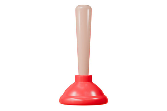 3D Minimal Cartoon Red rubber toilet plunger icon isolated on transparent white background. Cleaning equipment toilet tool icon. Realistic Plunger Icon. Graphic asset for designer. 3d render.