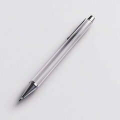 Silver pen with white background.