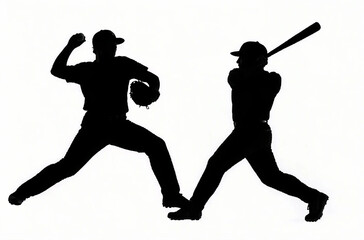 Silhouette of a Baseball Pitcher and Batter in Action