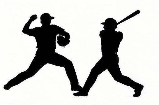 Silhouette of a Baseball Pitcher and Batter in Action - Powered by Adobe