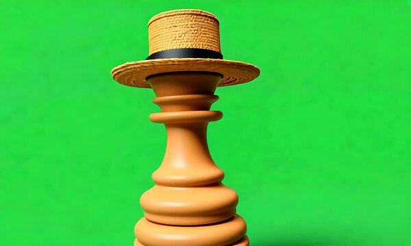 Summer Strategy:  A Chess Piece Adorned with a Straw Boater Hat