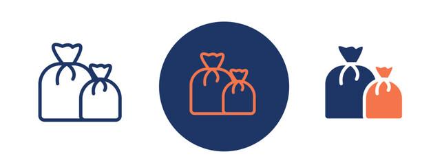 set of colored pixel perfect trash bag icon 1 unexanded, 1 silhouette. Trash bag icon representing waste disposal and cleaning.