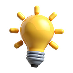 Bright Yellow 3D Cartoon Light Bulb Idea Icon Illustration, Innovative Solution...