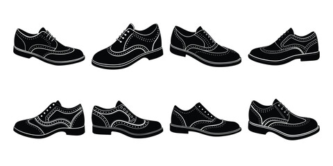 Simple brogue shoes silhouette set isolated on white background.