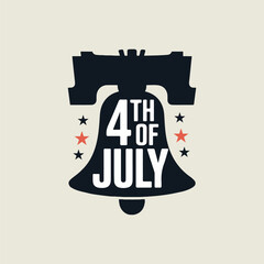Fourth of July Liberty Bell Graphic Design Dark Blue White Red Stars © Midul