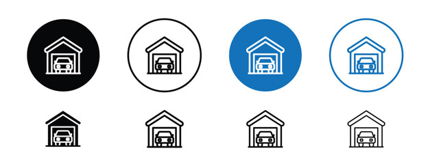 set of colored pixel perfect Garage icon 1 unexanded, 1 silhouette. Garage icon representing car storage and home utility spaces.