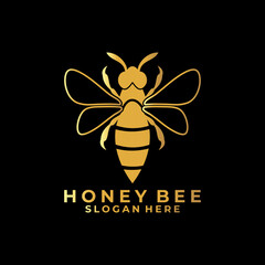Bee animal wildlife logo design vector template. Golden bee animal on black background