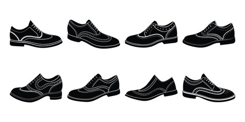 Set of wing tip shoes vector silhouette.