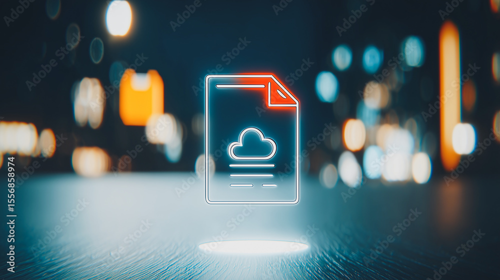 Poster cloud document icon: a digital representation of a document overlaid with a cloud symbol. capturing 