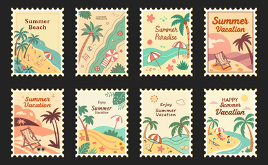 Summer Stamp Collage vacation on the beach