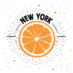 Vintage orange slice graphic with new york text and decorative elements perfect for travel and food designs