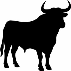 black and white sillhouette of a  bull isolated white background