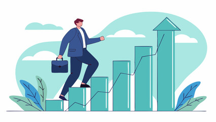 Obraz premium Businessman climbing bar chart – growth concept