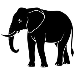 Obraz premium Stylized black silhouette of an african elephant with white outlines on a white background