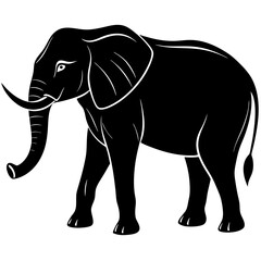 Stylized black silhouette of an elephant with white outline on a white background