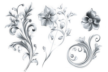 Elegant Floral Designs Silver Gray Botanical Illustrations for Artistic Projects