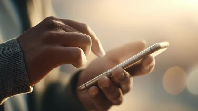 Close-up shot of a person using a smartphone for communication and connectivity outdoors - Powered by Adobe