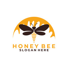 Bee Farm with Honey logo design vector. Bee creative logo design