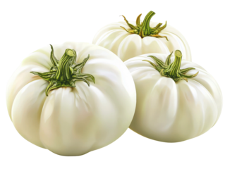 Three Fresh White Tomatoes on a Transparent Background Ideal for Culinary or Gardening Themes Depicting Natural Produce and Healthy Eating Concepts
