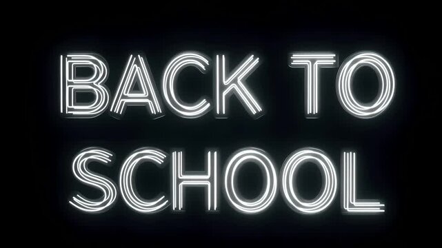 Neon 'Back To School' sign glows, illuminating education, promoting enrollment, educational marketing, school supplies campaigns, and teacher appreciation events. Animated letters shimmer.