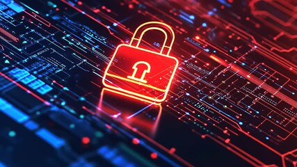Digital lock icon on a futuristic circuit board background, symbolizing cybersecurity and data protection - Powered by Adobe