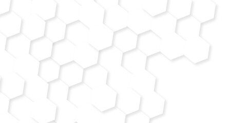 Minimal white hexagonal hexagon modern technology creative emboss light honeycomb polygonal web. abstract geometric science and mosaic tile with template texture background.	