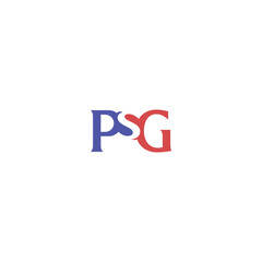 Stylish Letters PSG Monogram Logo in Red and Blue Colors isolated with white background. 