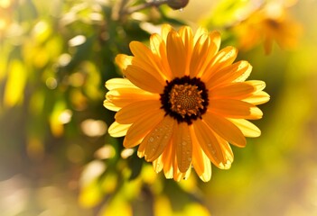 Golden dewdrop daisy in sunlight