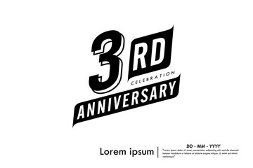 3rd years anniversary celebration emblem. congratulations anniversary black logo badge isolated with ribbons on white background. vector illustration template design for web banner.	
