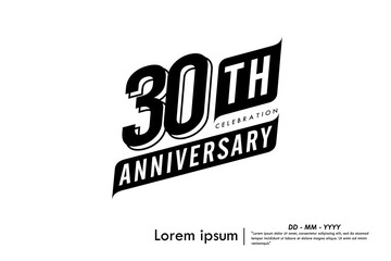 30th years anniversary celebration emblem. congratulations anniversary black logo badge isolated with ribbons on white background. vector illustration template design for web banner.	
