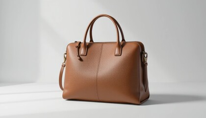Elegant Brown Leather Handbag on a White Background, Studio Shot relevant
