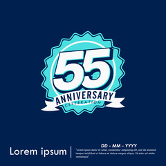 55th years anniversary celebration emblem. congratulation anniversary blue medal logo isolated with ribbon on blue background. vector illustration template design for web banner	
