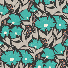 Fototapeta premium Hand-Drawn Botanical Repeat Print Floral Pattern for Fabric, Wallpaper & Stationery