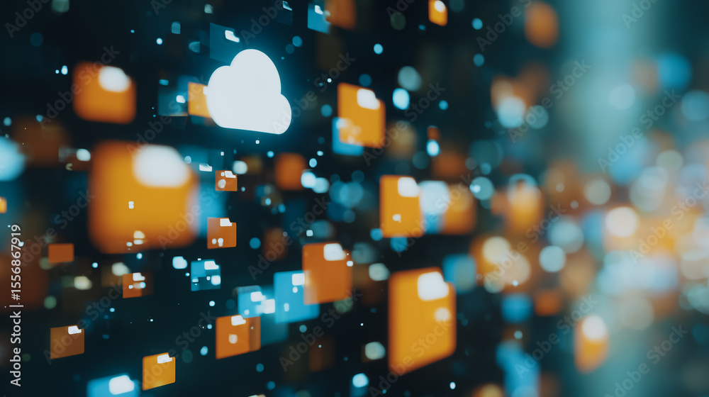 Poster digital data stream: a captivating digital representation of data streaming, showcasing floating clo