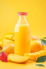 Mango Juice Bottle with Fresh Fruit.