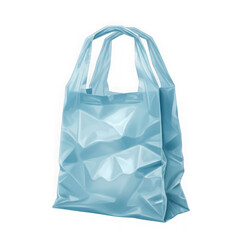 A translucent light blue plastic shopping bag with crinkled texture and two handles isolated on transparent background