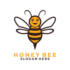 Flying cute bee animal logo vector template