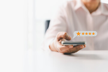 Customer or client with stars to complete five stars. Product or service review ideas from...