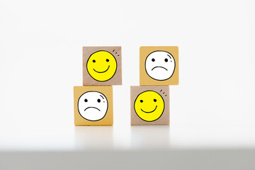 Customer showing rating with happy icon, Customer satisfaction survey concept, Positive feedback...