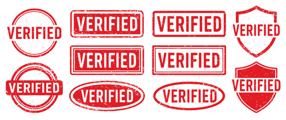 Verified Stamp vector set. Verified Rubber Stamp design collection. Verified Grunge stamp pack. Seal Verified. Vector illustration image. Isolated one white background.