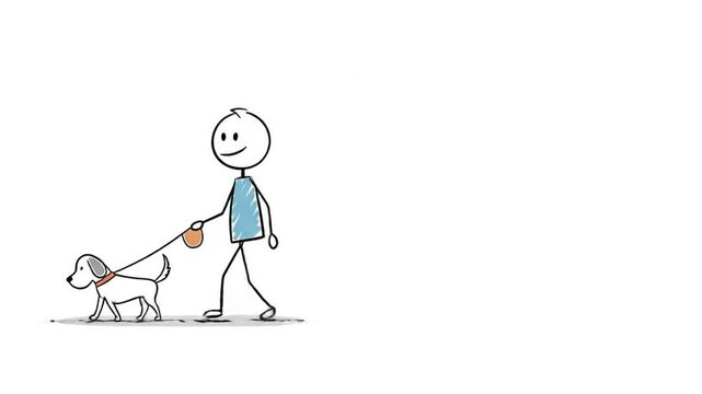 Person walking dog stick figure illustration