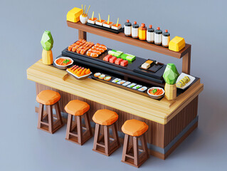 Sushi Bar 3D Render